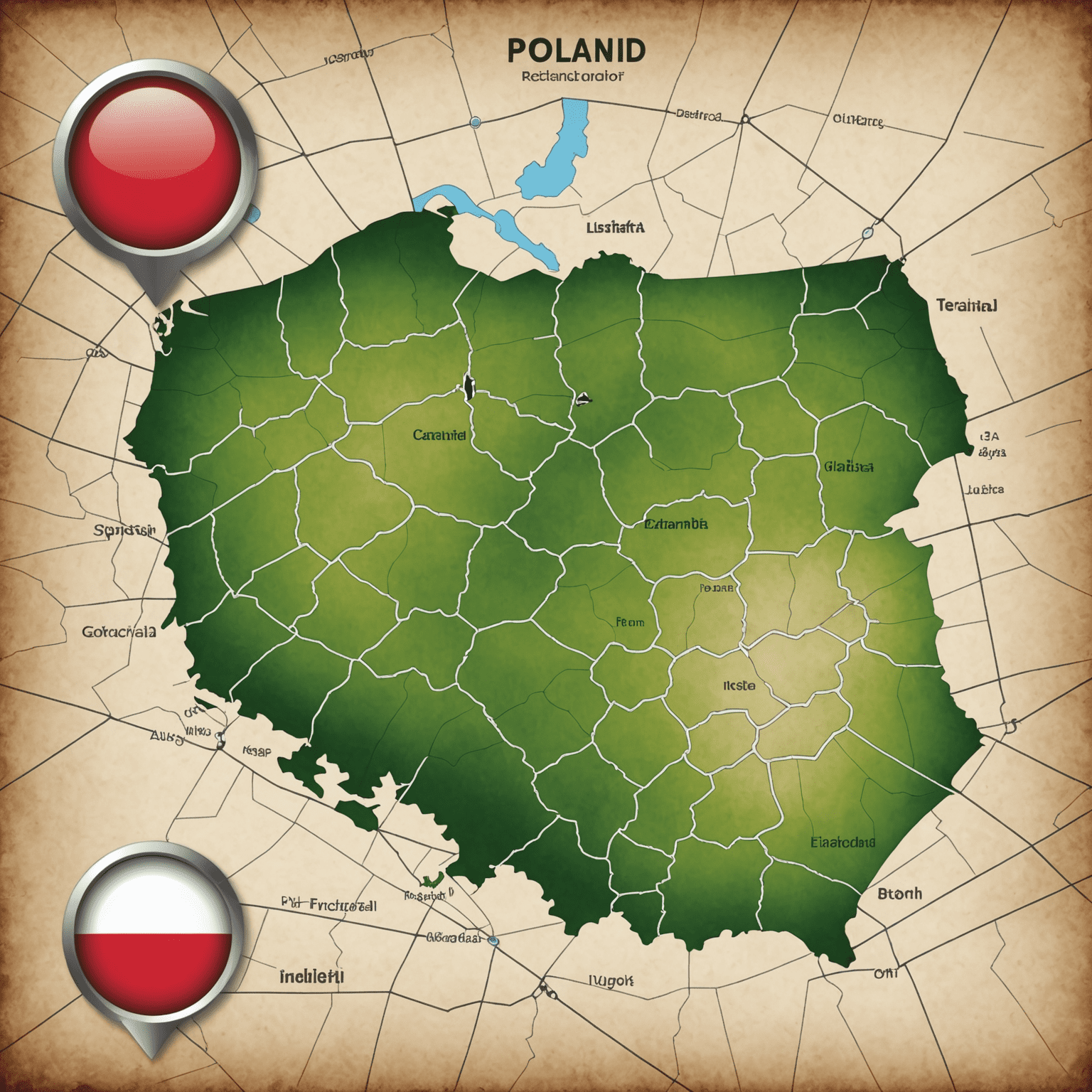 Logo PolandSolutions Click przedstawiające mapę Polski z ikoną kliknięcia